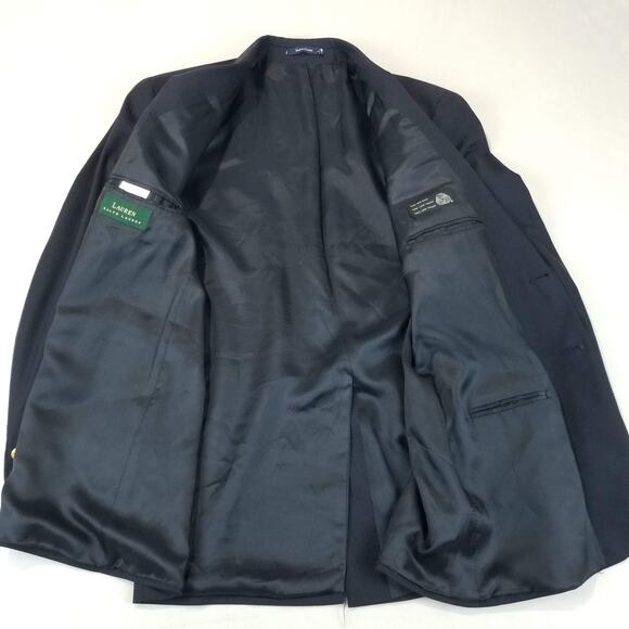 Lauren Ralph Lauren Blazer Mens 43R Navy Wool Gold Button Two Button Sport Coat - Picture 3 of 14